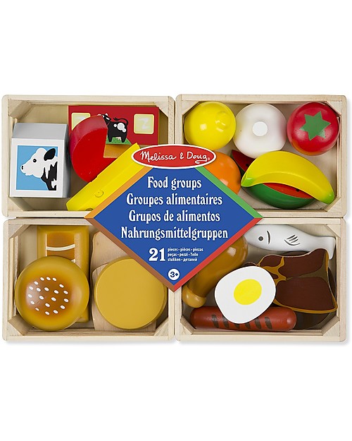 Melissa & Doug Food Groups - Wooden Baskets with Foods - 21-pieces set! Wooden Food
