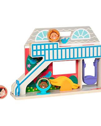 Melissa & Doug Go Tots Wooden Schoolyard Tumble - with 3 Disks - FSC Mix 70% FSC-Certified Materials Wooden Stacking Toys
