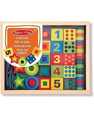 Melissa & Doug Lacing Beads Set, 27 pieces - Improves manual skills! Montessori Activity