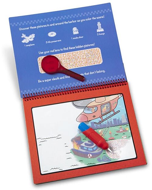 Melissa & Doug Magic Coloring Cards & Red Water Wow Lens - Animals - 4 Cards with refillable water pen! Draw And Color