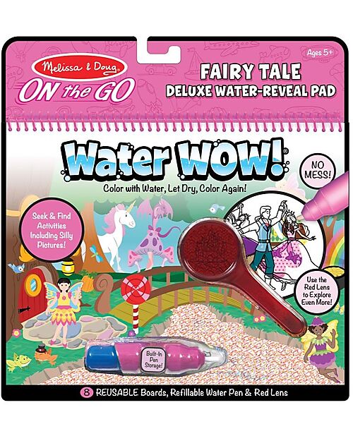 Melissa & Doug Magic Coloring Cards and Red Lens Water Wow - Fairy Tales - 4 Cards with refillable water pen! Draw And Color