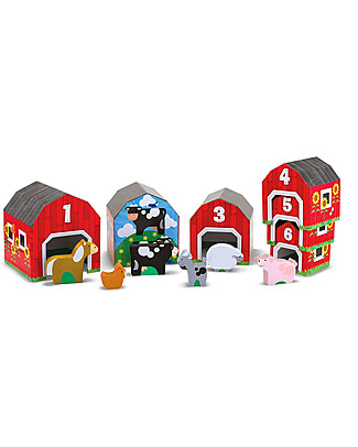 Melissa & Doug Nesting & Sorting Barns & Animals - Educational Toy - 12 Pieces - Perfect gift idea! Wooden Animals