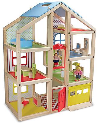 Melissa & Doug OUTLET - Wooden Hi-Rise Dollhouse - Includes 15 pieces of furniture and 3 play people - Showroom Sample Dolls Houses