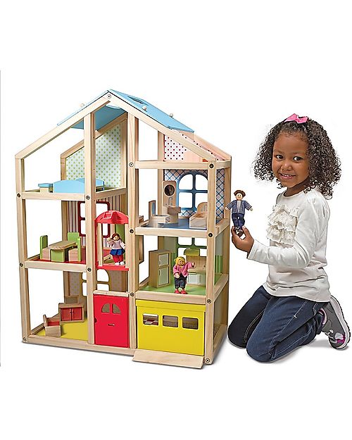 Melissa Doug OUTLET Wooden Hi-Rise Dollhouse Includes 15