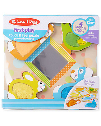Melissa & Doug Peek-a-Boo Touch & Feel Puzzle with Mirror Wooden Stacking Toys