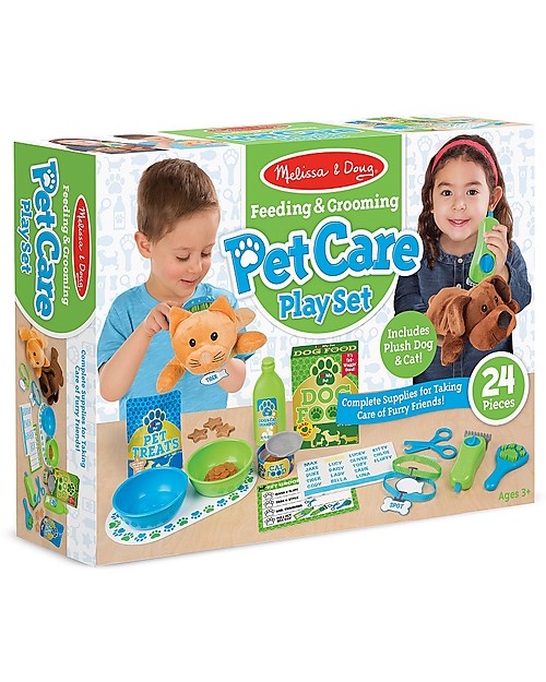 Melissa & Doug Pet Care Play Set Feeding & Grooming With 24 pieces