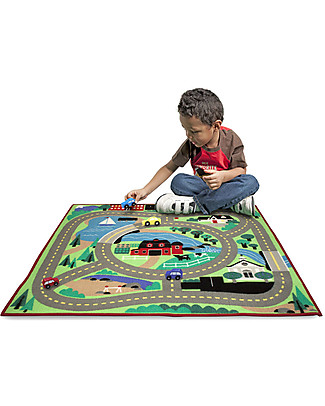 Melissa & Doug Play Rug - Around the City - 100 x 90 cm - Includes 4 wooden cars! Playmats