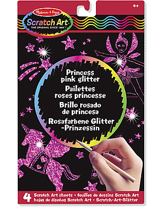 Melissa & Doug Princess Pink Glitter Scratch Art Boards - 4 Art Sheets Colouring Activities