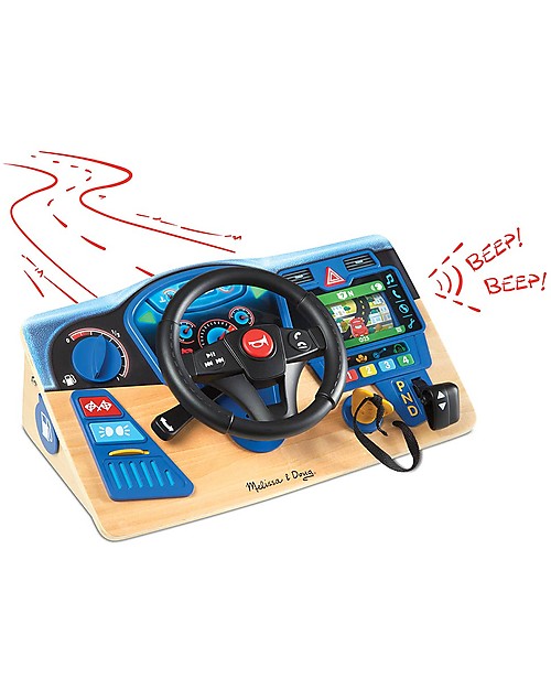Melissa & Doug Realistic Steering Wheel Game with Wooden Dashboard Wooden Toy Cars, Trains & Trucks