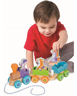 Melissa & Doug Rocking Pull Train - Wooden Farm Animals Pull Toys