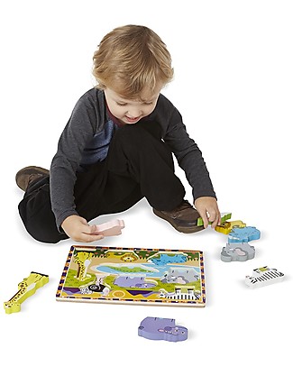 Melissa & Doug Safari Chunky Wooden Puzzle, 8 pieces Wooden Stacking Toys