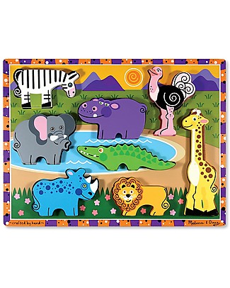Melissa & Doug Safari Chunky Wooden Puzzle, 8 pieces Wooden Stacking Toys