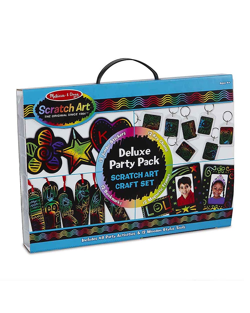 Melissa & Doug Scratch Art Deluxe Party Pack - Stickers + Key Chains +  Bookmarks + Frames unisex (bambini)