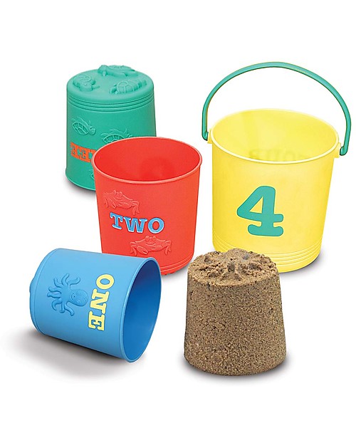Melissa & Doug Seaside Sidekicks Nesting Pails Sand Toys, Set of 4 - Learn numbers and animals through play! Beach Toys