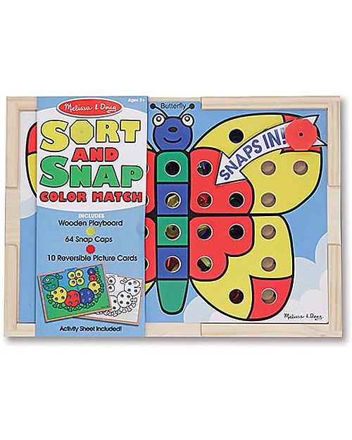 Melissa & Doug Sort and Snap Colour Match - Wooden case with 64 snap caps and 10 reversible picture cards! Montessori Toys