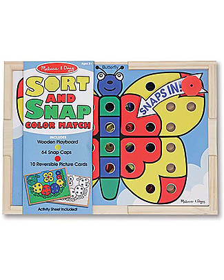 Melissa & Doug Sort and Snap Colour Match - Wooden case with 64 snap caps and 10 reversible picture cards! Wooden Stacking Toys