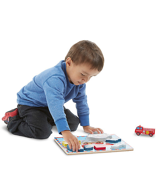 Melissa & Doug Vehicles Wooden Chunky Puzzle - 9 large pieces Wooden Stacking Toys