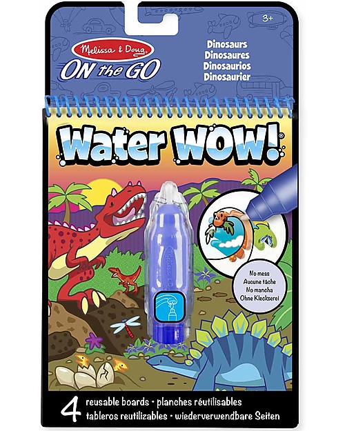 Melissa & Doug Water Wow Magical Coloring Cards - Dinosaurs - 4 Cards with Refillable Water Pen Draw And Color