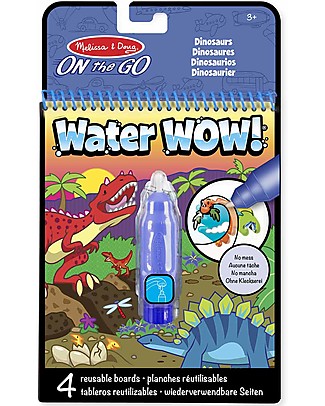 Melissa & Doug Water Wow Magical Coloring Cards - Dinosaurs - 4 Cards with Refillable Water Pen Draw And Color