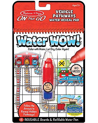 Melissa & Doug Water Wow Magical Coloring Cards - Vehicles Pathways - 4 Cards with Refillable Water Pen Draw And Color