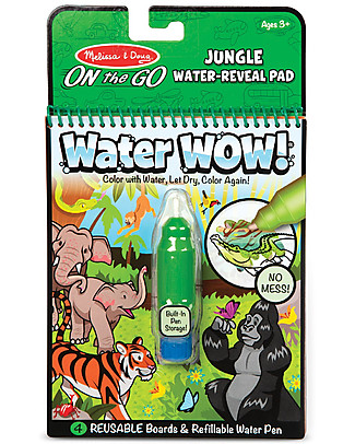 Melissa & Doug Water Wow Reveal Pad - Colours and Shapes - Jungle - 4 cards with refillable water pen! Draw And Color