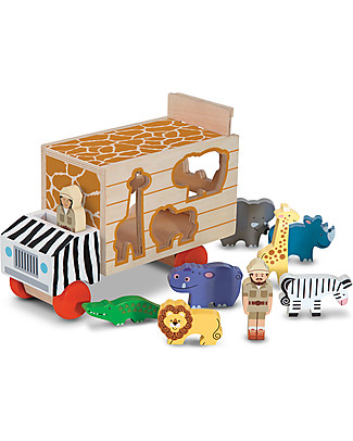 Melissa & Doug Wooden Animal Rescue Shape-Sorting Truck - 10 Pieces Wooden Toy Cars, Trains & Trucks