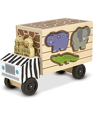 Melissa & Doug Wooden Animal Rescue Shape-Sorting Truck - 10 Pieces Wooden Toy Cars, Trains & Trucks
