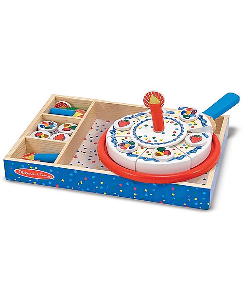 Melissa & Doug Wooden Birthday Cake Ready to Slice - 34 pieces! Wooden Food