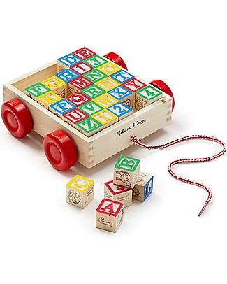 Melissa & Doug Wooden Cart with ABC/123 Blocks - 30 pieces Wooden Blocks and Construction Sets