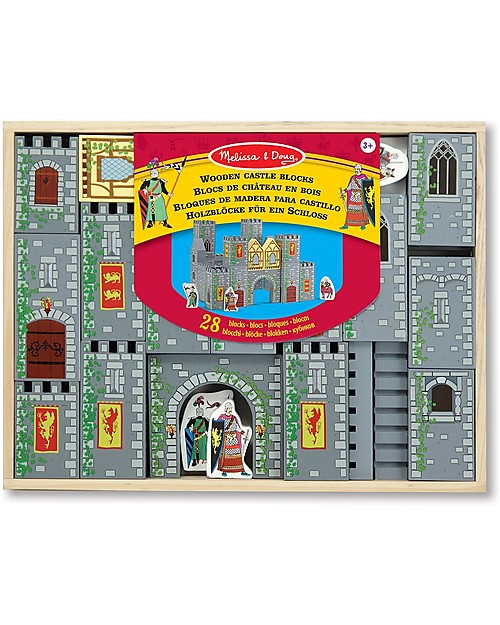 Melissa & Doug Wooden Castle Blocks Play Set, 28 pieces with box - Great gift idea! Story Making Games