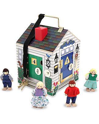 Melissa & Doug Wooden Doorbell House - Includes 4 characters and working keys! Dolls Houses