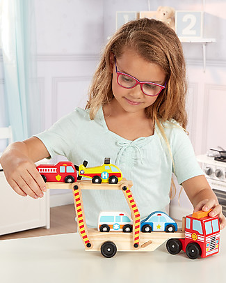 Melissa & Doug Wooden Emergency Vehicle Carrier Wooden Toy Cars, Trains & Trucks