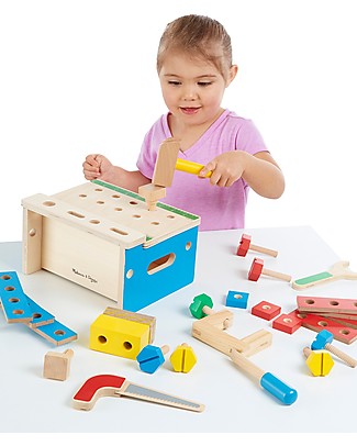 Melissa & Doug Wooden Hammer & Saw Tool Bench - 32 Pieces - Perfect gift idea! Wooden Toy Tools