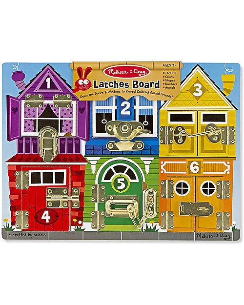Melissa & Doug Wooden Latches Board - Teaches numbers - colours - animals - dexterity! Wooden Stacking Toys