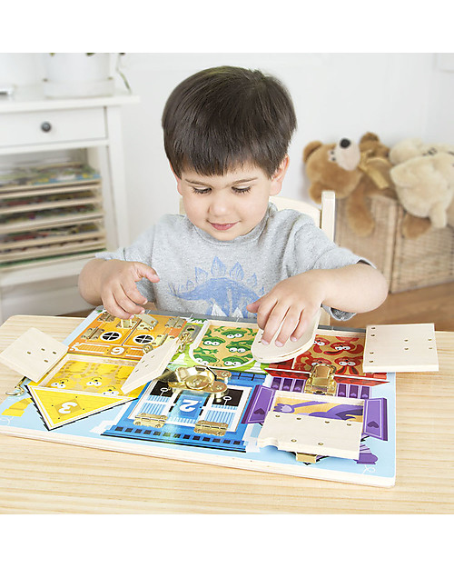 Melissa & Doug Wooden Latches Board - Teaches numbers - colours - animals - dexterity! Wooden Stacking Toys