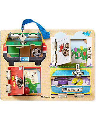 Melissa & Doug Wooden Lock and Latch Board - Helps developing fine motor skills and coordination! Montessori Toys
