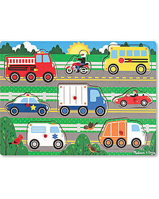 Melissa & Doug Wooden Peg Puzzle, Vehicles - 8 pieces! Puzzles