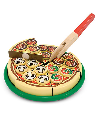 Melissa & Doug Wooden Pizza Ready to Slice - 54 toppings! Wooden Food