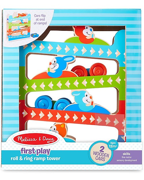 Melissa & Doug Wooden Roll & Ring Ramp Tower with Cars - Gret Gift Idea! Wooden Stacking Toys