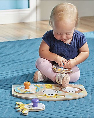 Melissa & Doug Wooden Safari Jumbo Peg Puzzle - 4 Pieces Wooden Stacking Toys