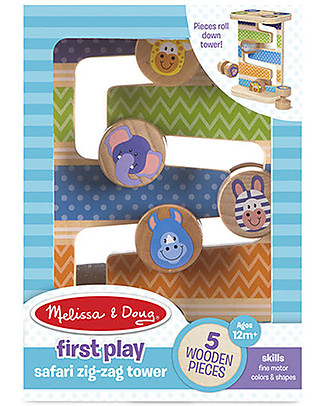 Melissa & Doug Wooden Safari Zig-Zag Tower - 5 Pieces Wooden Stacking Toys