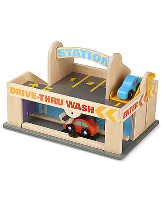 Melissa & Doug Wooden Service Station Parking Garage - Includes 2 Cars - Great gift idea! Wooden Toy Cars, Trains & Trucks