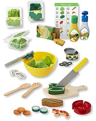 Melissa & Doug Wooden Slice & Toss Salad Set - Slide ingredients and Enjoy Salads Wooden Food
