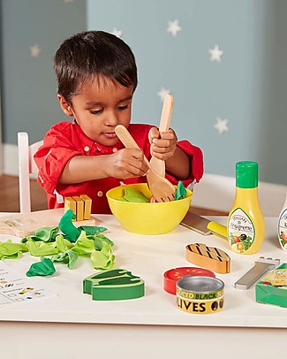 Melissa & Doug Wooden Slice & Toss Salad Set - Slide ingredients and Enjoy Salads Wooden Food