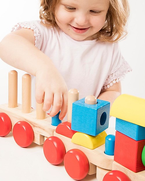 Melissa Doug Wooden Stacking Train 18 Pieces Perfect gift idea unisex bambini