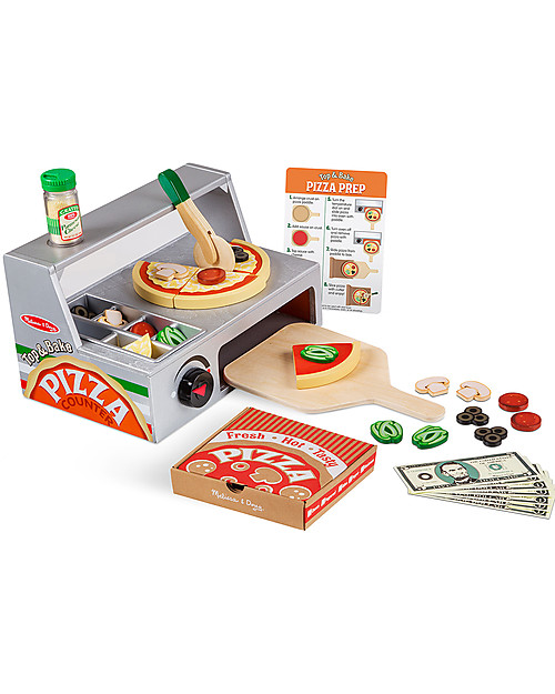 Melissa Doug Wooden Top Bake Pizza Counter Set 34 Food Pieces for Every Taste unisex bambini