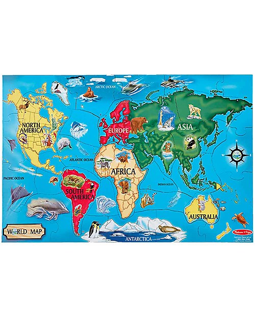Melissa & Doug World Map Floor Puzzle - 33 pieces -Easy to Clean Puzzles