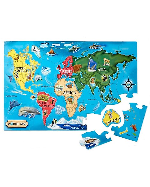 Melissa & Doug World Map Floor Puzzle - 33 pieces -Easy to Clean Puzzles