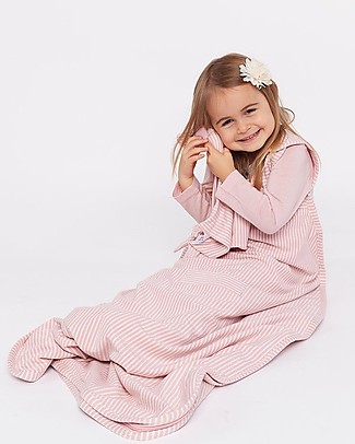 Merino Kids Go Go Bag - Sleeping Bag, 2-4 years - Dusty Pink Stripe - 100% Natural Merino Wool and Organic Cotton Warm Sleeping Bags