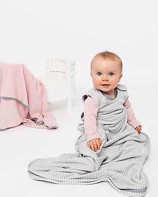 Merino Kids Go Go Bag - Sleeping Bag, 2-4 years - Light Grey Stripe - 100% Natural Merino Wool and Organic Cotton Warm Sleeping Bags